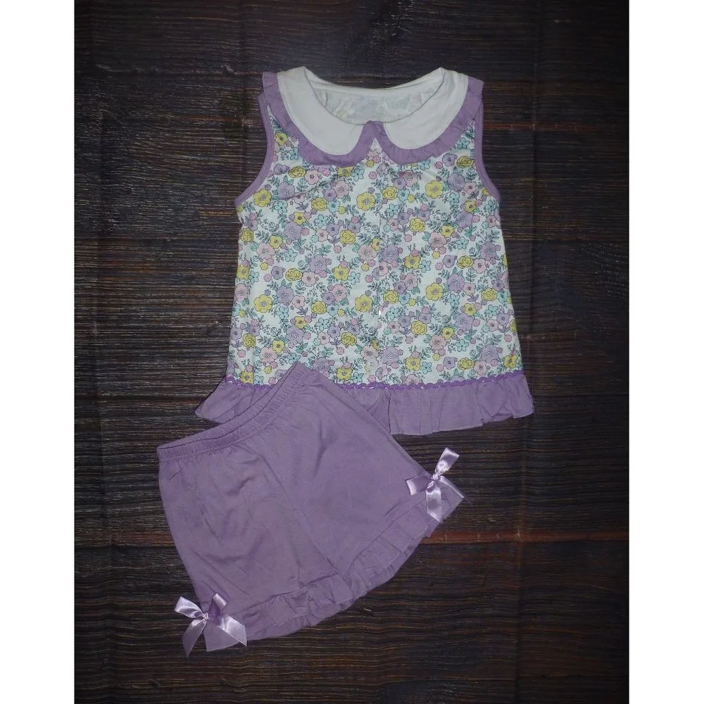 Boutique Purple Floral Collar Tunic & Shorts Girls Outfit Set